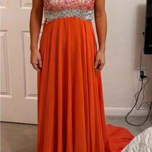 Orange Beaded Prom Dress